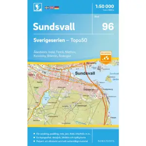 Sverigeseriens friluftskartor är en serie om 116 kartor med ett täckningsområde som sträcker sig över södra och mellersta Sverige samt Norrlandskusten. Det är kartan för dig som söker information inför friluftsaktiviteter som vandring, utflykter, traillöpning, jakt, fiske, ridning, cykling, mtb, paddling, långfärdsskridsko m.m.De topografiska kartorna i skala 1:50 000 innehåller all den information som förväntas av en terrängkarta för friluftsliv: terränginformation, vandringsleder, motionsspår, camping, vindskydd, golfbanor, badplatser, fornlämningar, vägar graderade i olika klasser, järnvägslinjer och mycket mer.Topografin är lätt att läsa med höjdkurvor i intervaller om 5 meter. Tillsammans med redovisning av olika marktyper och natur syns miljön tydligt. Här visas bland annat olika typer av skog, öppen eller odlad mark, berg, sankmark, sjöar, vattendrag, vägar, leder och stigar. Högre byggnader som vindkraftverk, kraftledningar, master och torn är bra symboler på kartan att använda som riktmärken i naturen vid navigering.Sverigeserien är en kvalitetskarta som är gjord för att användas! Aktuellt kartdata är hämtat från Lantmäteriet och den är tryckt på Polyart som är helt vattentåligt och slitstarkt. Det mjuka materialet tål att vikas om och om igen. Den klarar både vinterns och sommarens ibland utmanande väder i Sverige. Kartorna har en utförlig teckenförklaring på svenska, engelska och tyska. 