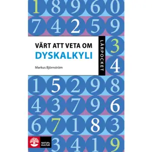 Värt att veta om dyskalkyli är skriven för dig som är lärare och vill hjälpa elever med dyskalkyli eller dig som är förälder som har ett barn med matematiksvårigheter. Värt att veta om Dyskalkyli riktar sig också till andra som söker en kort och enkel introduktion till ämnet dyskalkyli. Här finns även tips på var man kan finna fördjupad kunskap om dyskalkyli. Ur innehållet * För mig var diagnosen en lättnad – Anders, 19 år berättar* Matematiksvårigheter kan ha många orsaker* Vad är dyskalkyli?* Vad orsakar dyskalkyli?* Utredning – så går det till* Vad kan skolan göra* Vad kan föräldrar göra* Unga och vuxna med dyskalkyli Författaren, Markus Björnström är logoped. Han utreder barn och vuxna med läs- och skrivsvårigheter samt matematiksvårigheter. Markus är en väl anlitad föreläsare och handledare inom skola och univetsitet. Värt att veta om dyskalkyli ingår i serien Lärpocket.    Format Häftad   Omfång 48 sidor   Språk Svenska   Förlag Natur & Kultur Läromedel och Akademi   Utgivningsdatum 2012-10-26   ISBN 9789127428522  