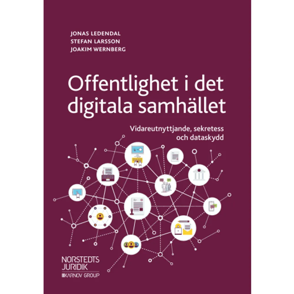 Digitalisering kan främja allmänhetens insyn och öka möjligheterna till vidareutnyttjande av information från den offentliga förvaltningen, men den kan också leda till nya risker för den personliga integriteten. Den här handboken tar ett helhetsgrepp om regleringen av allmänna handlingars offentlighet, vidareutnyttjande, sekretess och dataskydd i det digitala samhället. Medan reglerna om tillgång till allmänna handlingar fortfarande helt bygger på svensk nationell rätt har EU:s strategi för en digital inre marknad medfört en långtgående harmonisering av reglerna om vidareutnyttjande och dataskydd. Respektive rättsområde diskuteras överskådligt och i skilda avdelningar. Boken riktar sig i första hand till myndighetsjurister och andra som arbetar praktiskt med information från den offentliga förvaltningen.    Format Häftad   Omfång 323 sidor   Språk Svenska   Förlag Norstedts Juridik AB   Utgivningsdatum 2018-05-28   Medverkande Stefan Larsson   Medverkande Joakim Wernberg   ISBN 9789139115526  . Böcker.