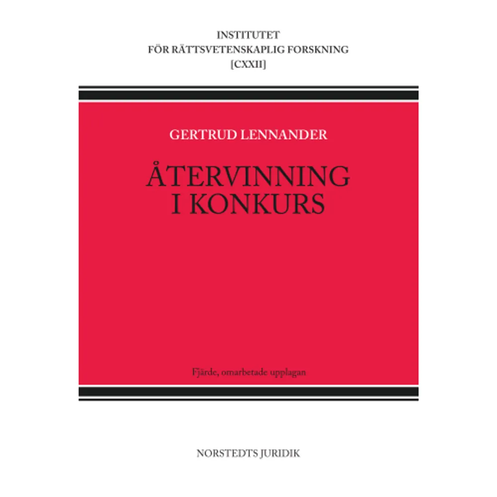 Insolvensrätten har i hög grad varit i fokus under senare decennier. Inom detta område intar reglerna om återvinning en viktig plats. Återvinningsreglerna, som innebär att vissa rättshandlingar som företagits under tiden före en konkurs kan rivas upp, är komplicerade och svårtillämpade. I denna bok analyseras dessa regler på ett klargörande sätt.Framställningen inriktas på de materiella reglerna om återvinning. I boken behandlas framför allt de i praktiken vanligaste fallen av återvinning, såsom återvinning av betalningar i olika former, säkerställanden i efterhand, benefika transaktioner och av otillbörliga förfaranden. Vidare behandlas bl.a. det grundläggande nackdelskravet och det närmare innehållet i återvinningspåföljden. Denna fjärde upplaga av boken har bearbetats med hänsyn till den utveckling som skett under det senaste decenniet.    Format Häftad   Omfång 482 sidor   Språk Svenska   Förlag Norstedts Juridik   Utgivningsdatum 2013-06-13   ISBN 9789139016861  . Böcker.