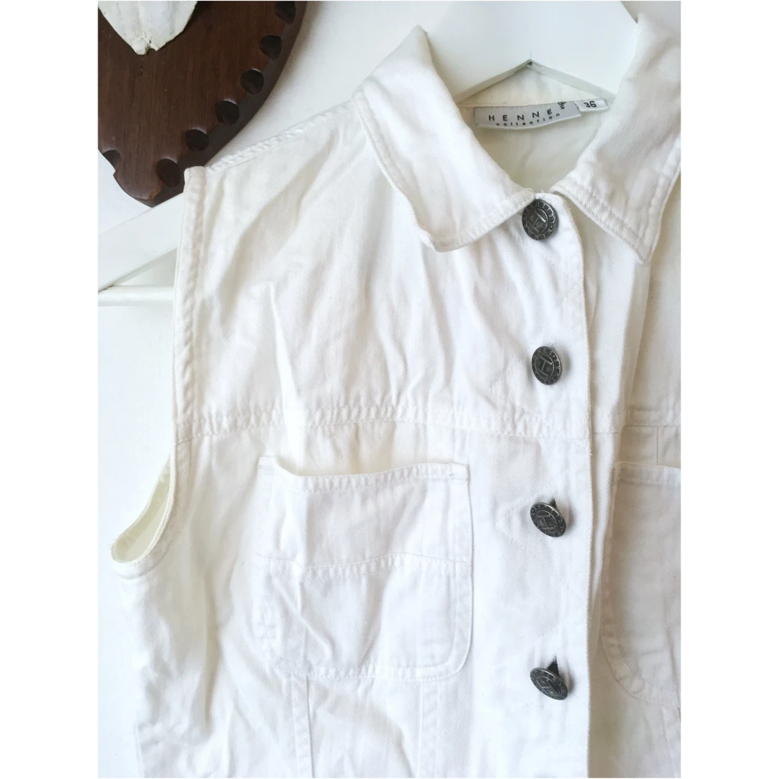 Vit kort jeansväst, 36 S, cropped, croppad, vintage, retro, denim, jeans, knappar - 91