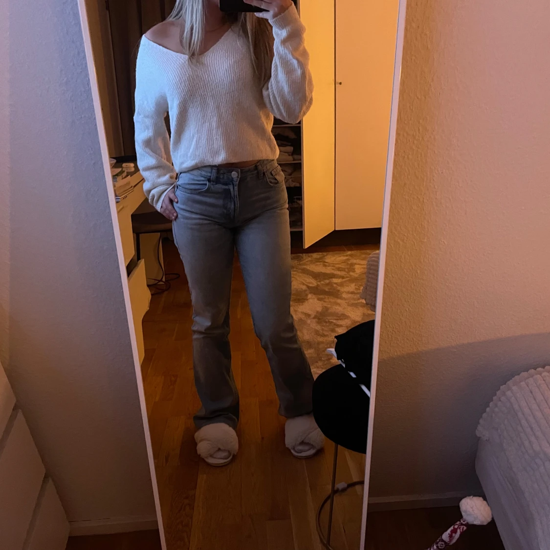 Vit stickad tröja - 90