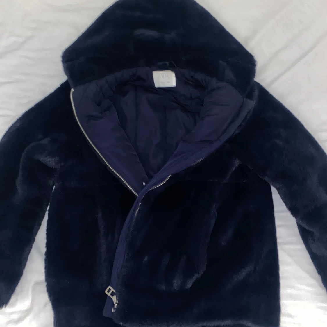 Blå teddyjacka med huva - 90