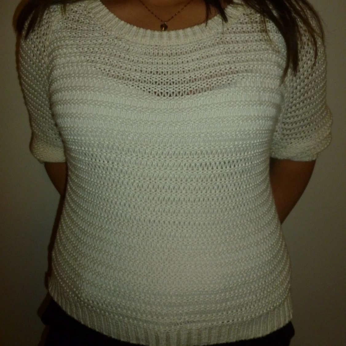 Vit stickad trekvart tröja - 1