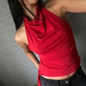 Röd halterneck topp - Snygg röd halterneck topp med knytning i ryggen. Perfekt för en somrig look eller en utekväll. Toppen är ärmlös och har en tight passform som framhäver figuren. Sista bilden är bara för att visa ryggen toppen är brun men exakt samma modell. 