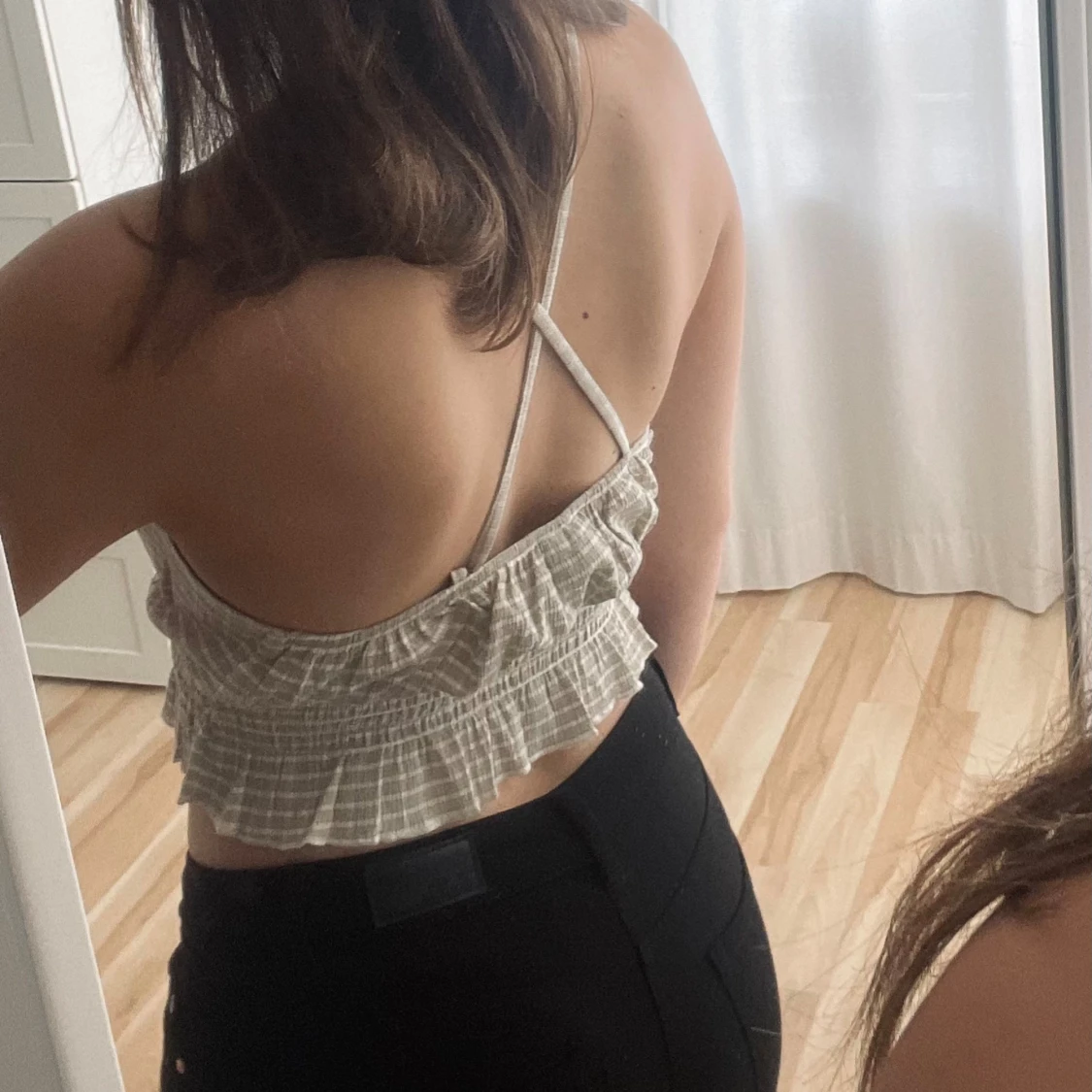 Beige randig linnetopp - 90