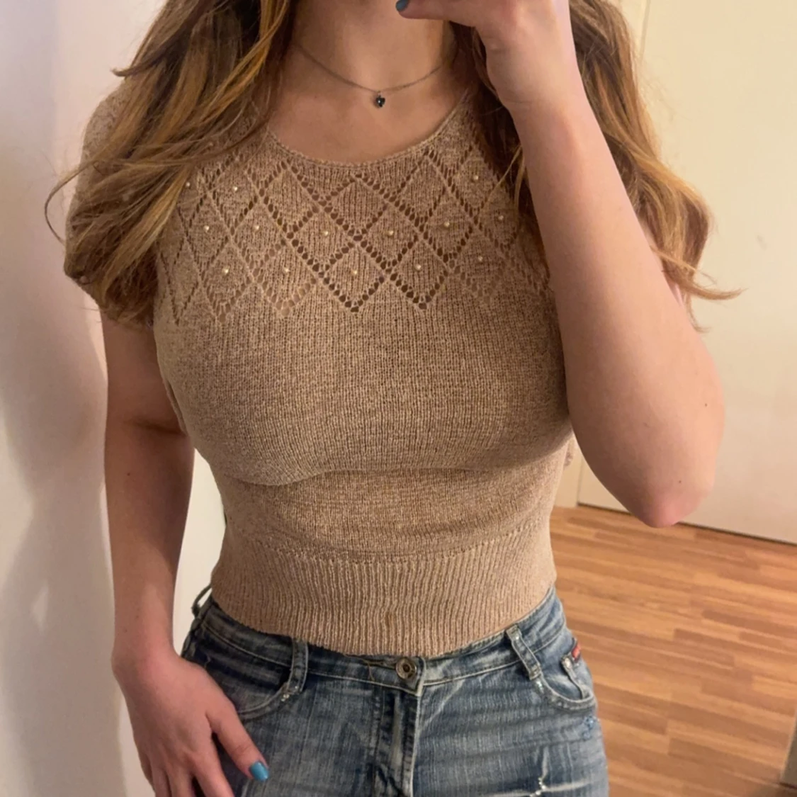 Vintage stickad pärl topp