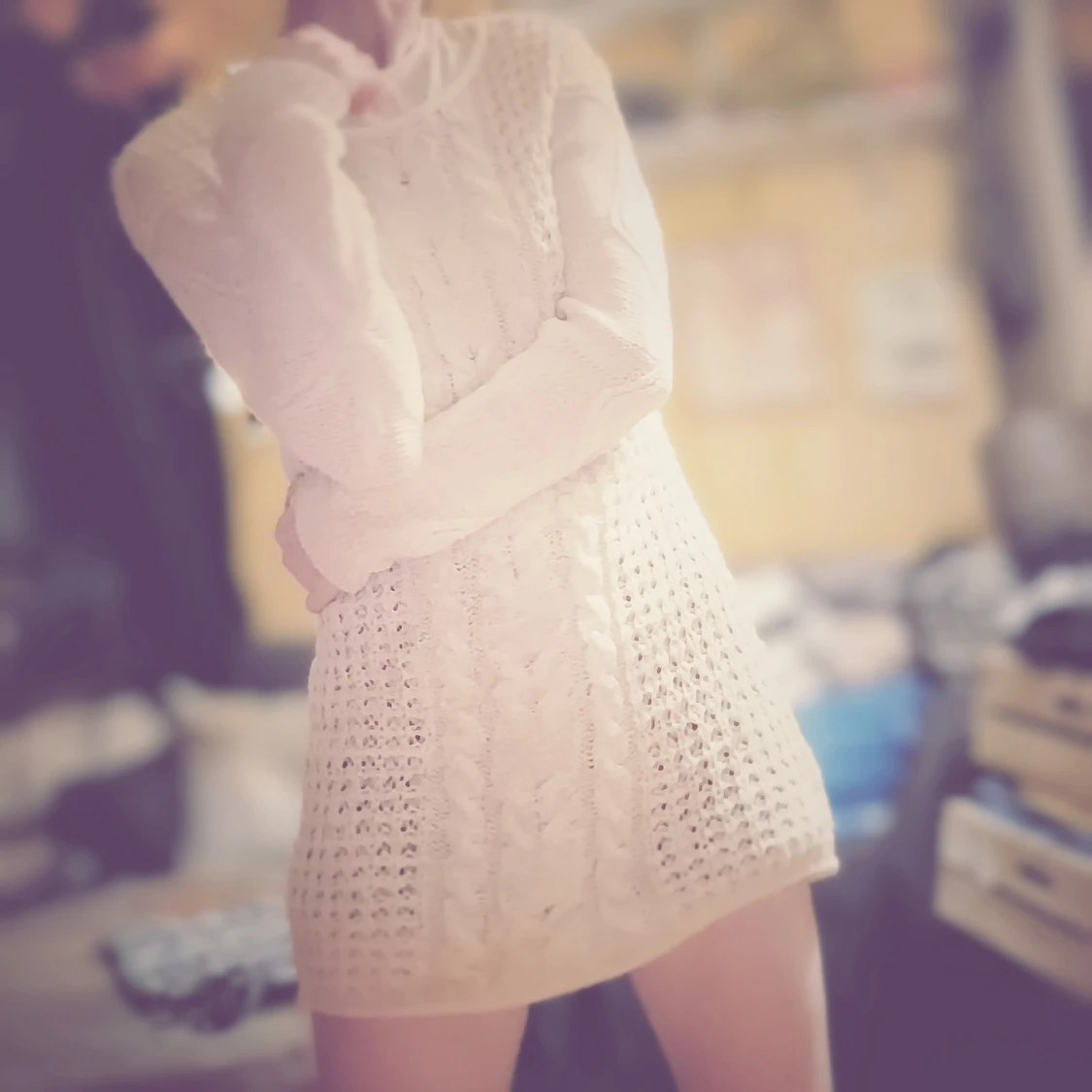 Super mysig och stilren Vit stickad lång tröja  - 1