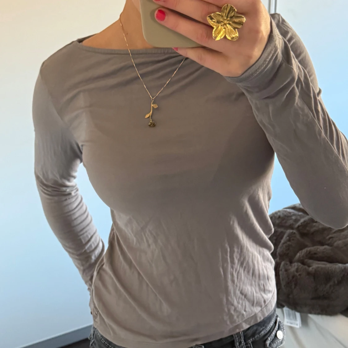 Grå långärmad topp - 1