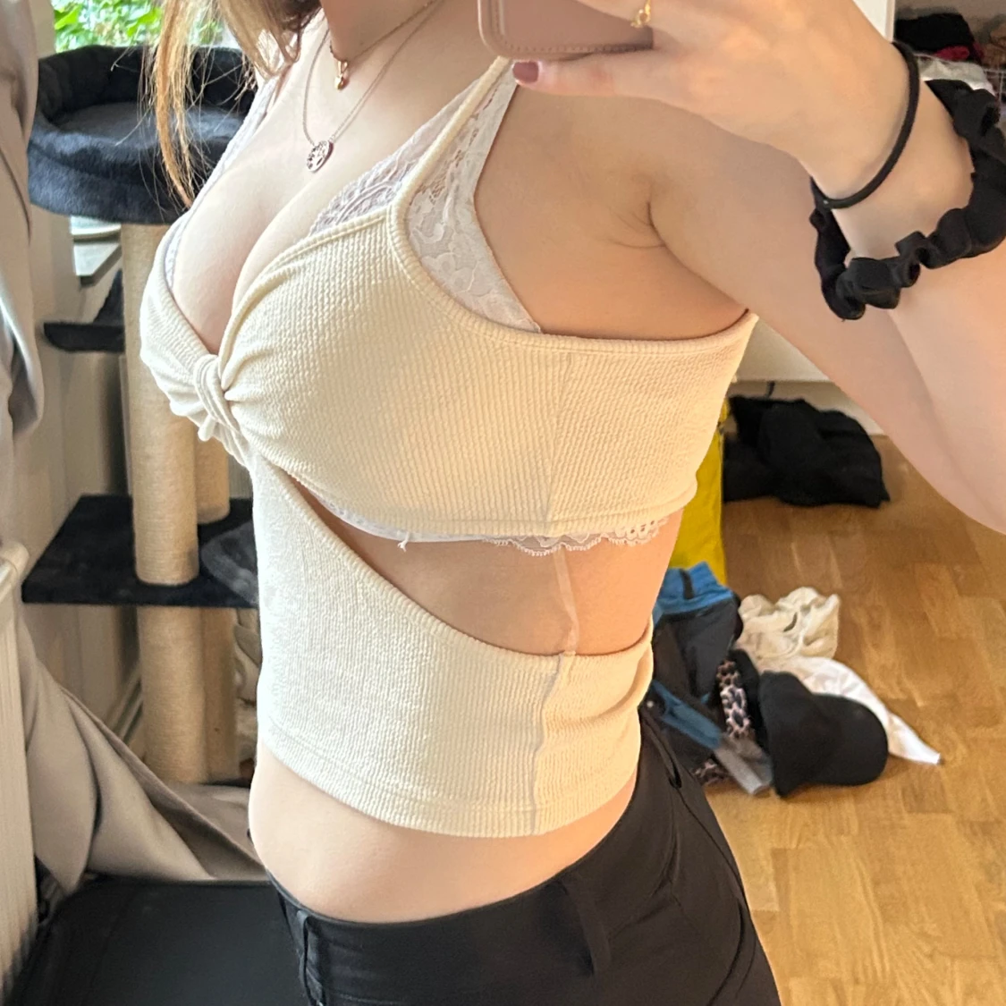 Beige ribbad topp  - 3