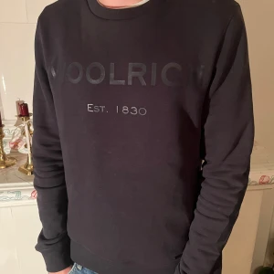 Svart sweatshirt från Woolrich - Säljer en stilren svart sweatshirt från Woolrich med tryck framtill. Perfekt för en avslappnad look.