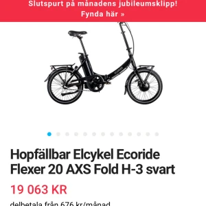 Elcyckel - Elcyckel använd cirka 3/2 gånger går i 35/40 km. Möts endast upp i Borås eller nära Borås/hjälper en vän 
