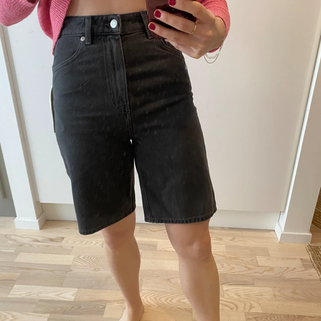 ARKET knee black denim shorts  - 91