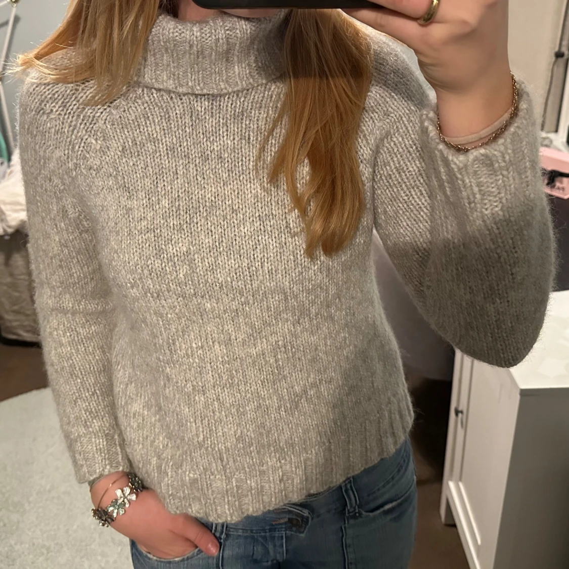 Grå stickad polotröja - 90