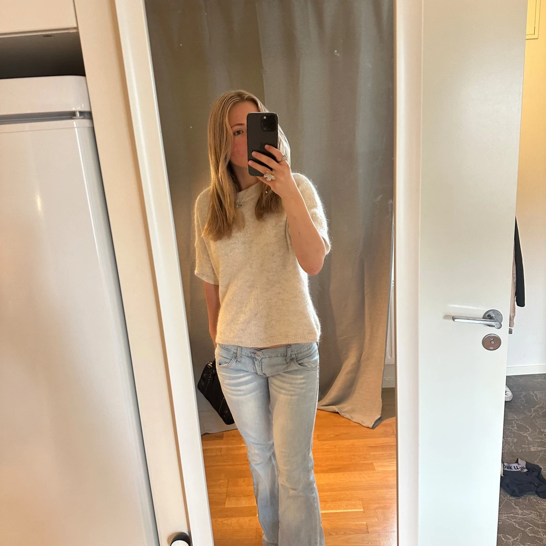 Stickad ull t shirt vit / beige - 90