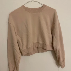 Beige/rosa croppad tröja från H&M Divided - Super mysig och söt tröja utan huva som är lite croppad. Har texten smile på ena sidan av bysten🌸i princip oanvänd!