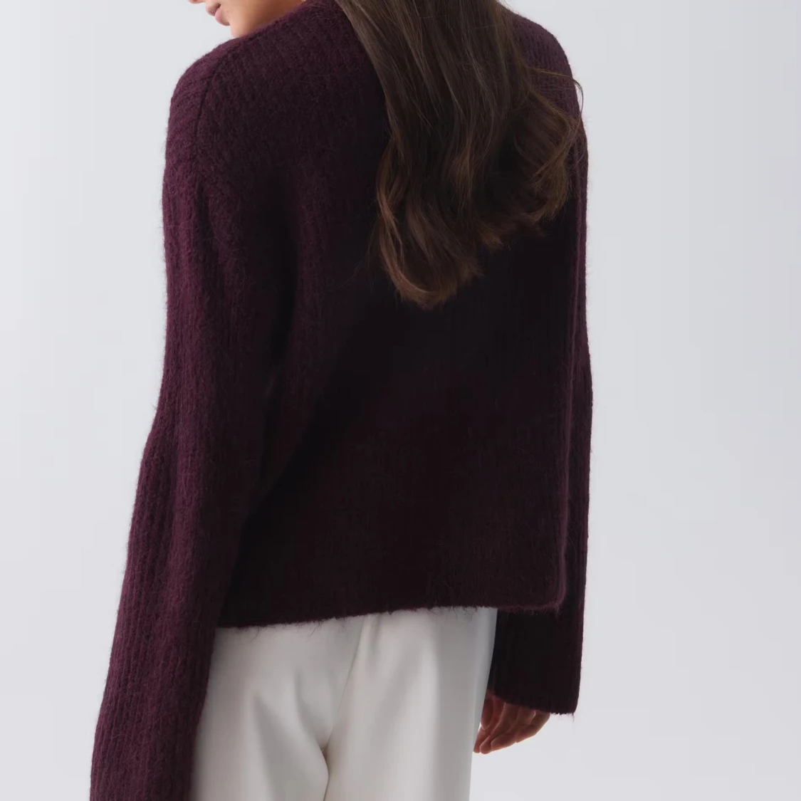 Mörklila stickad kofta med knyt - 1