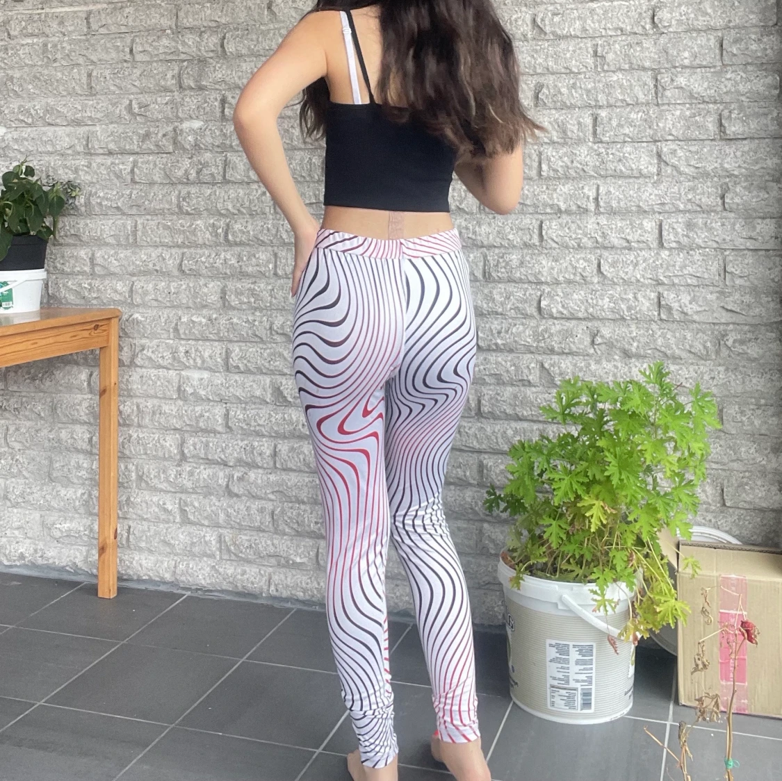  White red black lines gym yoga pants - 90