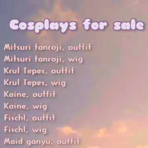 A list of cosplays for sale! If you want more pictures, have questions or are interested in the cosplays please contact me!!  ❤️❤️