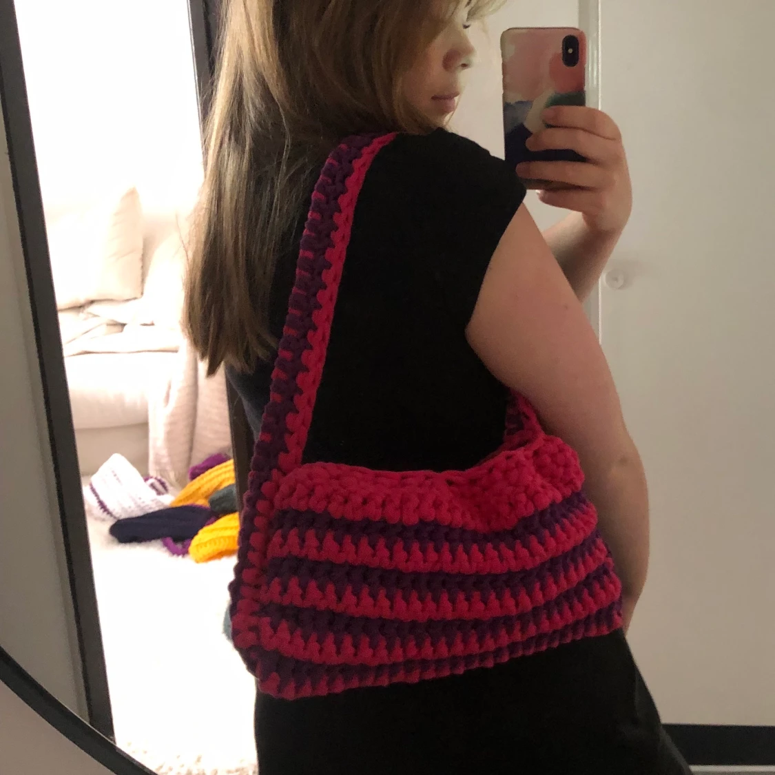 Randig virkad handväska  - 90