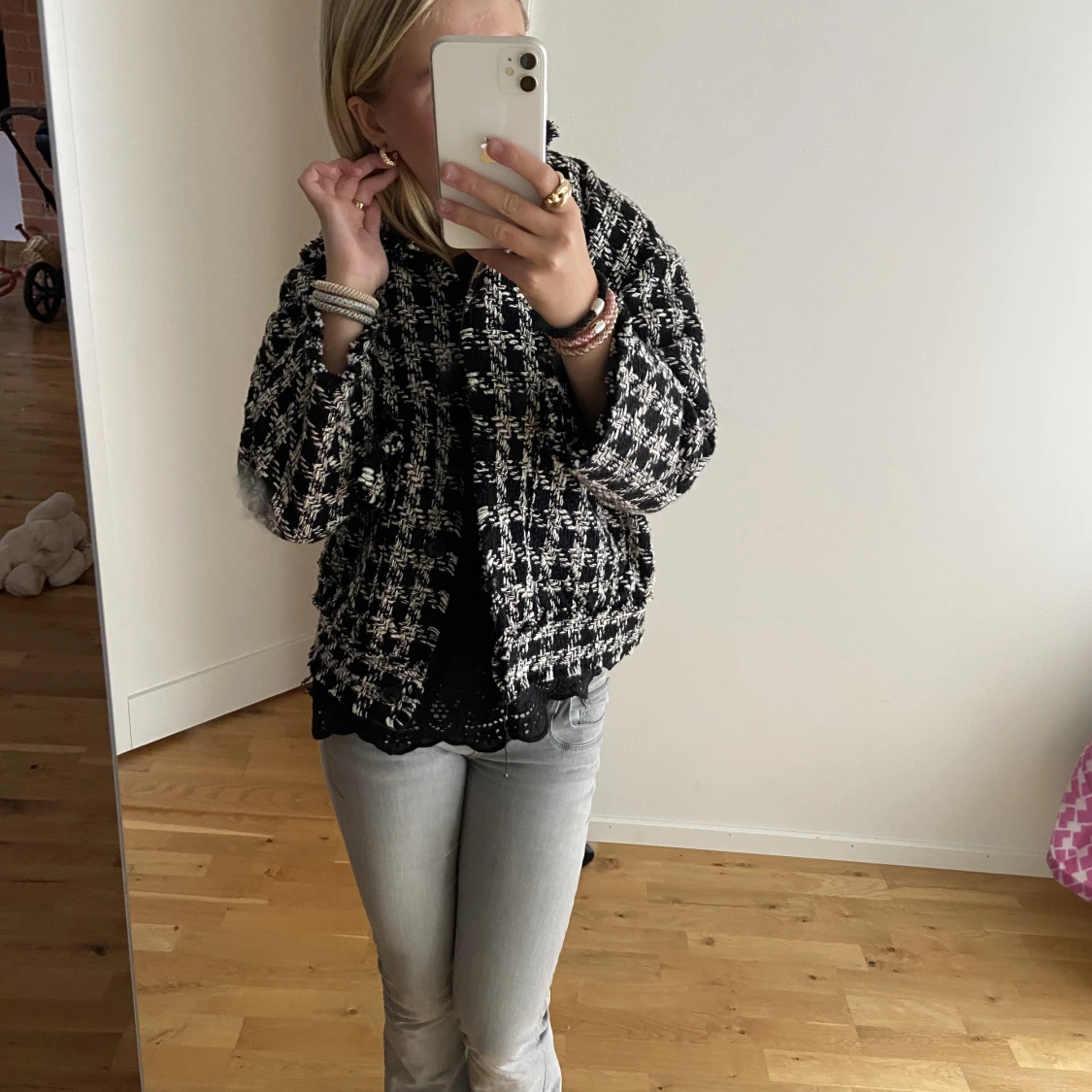 Hundtandsmönstrad kappa