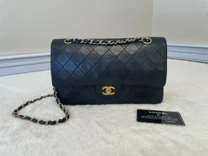 Vintage Chanel bag medium black lambskin souble flag bag - Vintage Chanel bag medium black lambskin souble flag bag