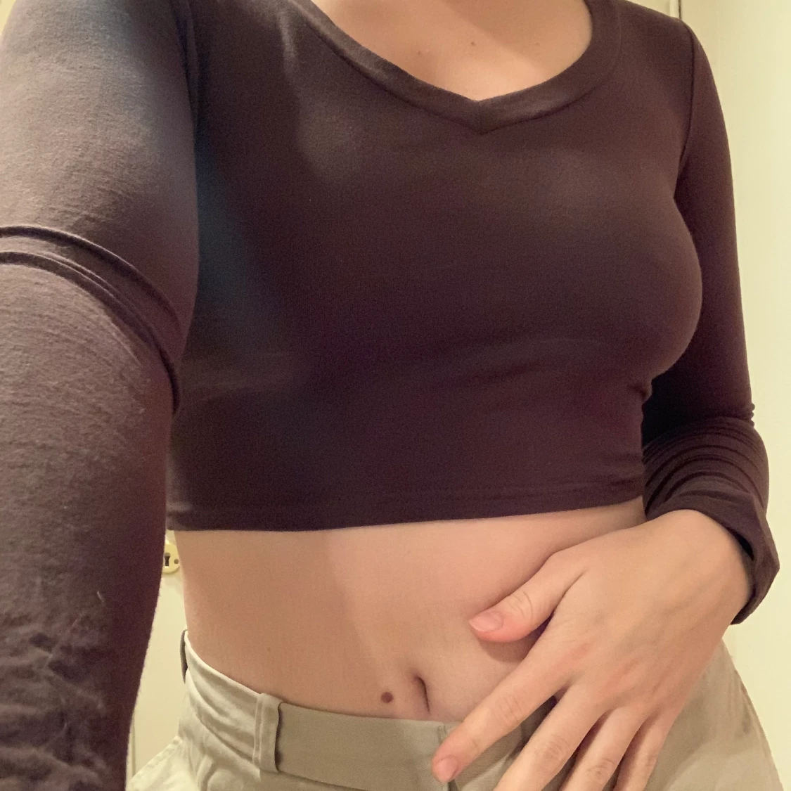 Brun långärmad crop top