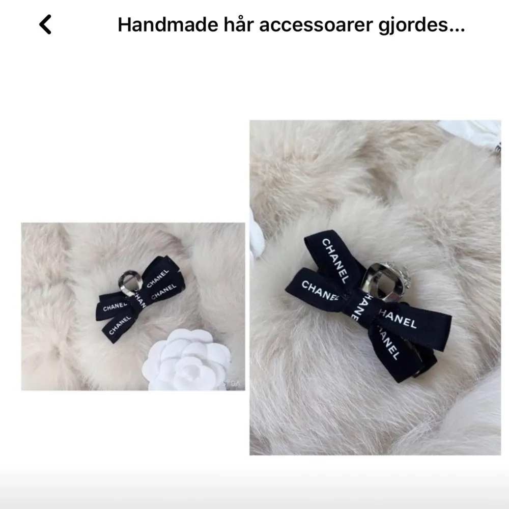 Handmade hårklämma gjordes av äkta Chanel band. Perfekt till vardag, fest.  Frakt: 26kr. Accessoarer.