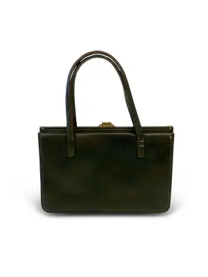 50's Smooth Leather Handbag  -Forest Green Smooth Leather -Excellent Condition -One Size  Measurements -Width: 26cm -Depth: 15cm -Height: 16cm