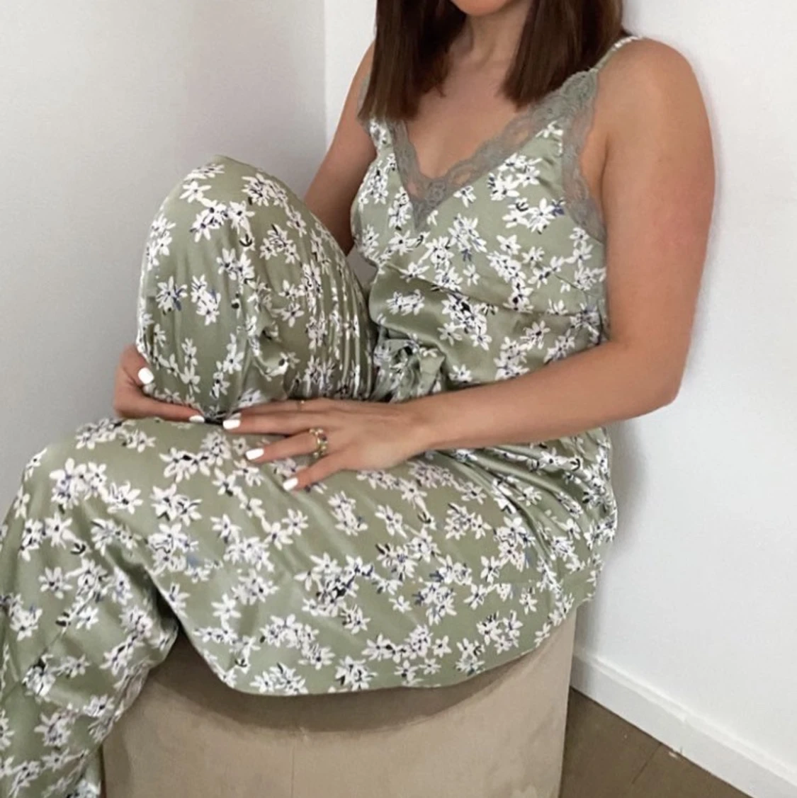 Grön blommigt pyamas set 