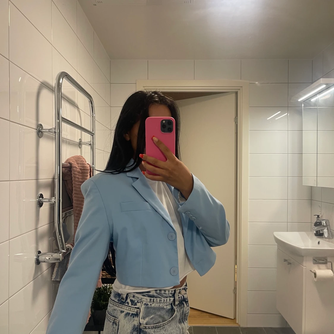 Blå croppad kavaj - 90