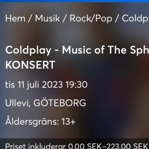 Coldplay biljett!! 🫶🏼🫶🏼 - Säljer min Coldplay biljett!! (För den 11e!)  🫶🏼  Sektion: O8 och Entré 6 Rad: 17  Plats: 3679 