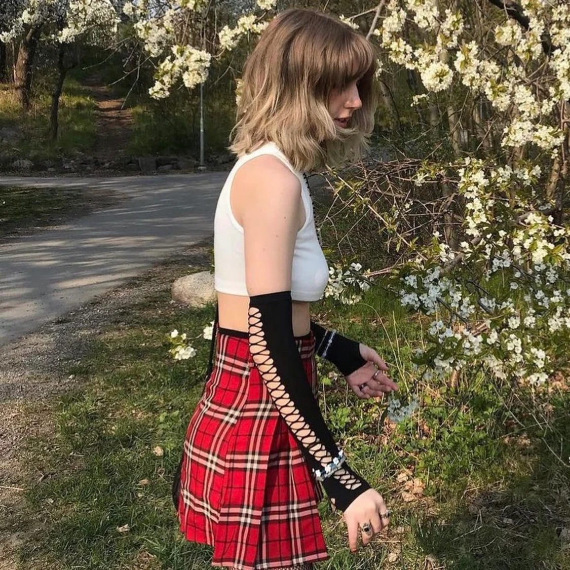 röd rutig kjol - 90