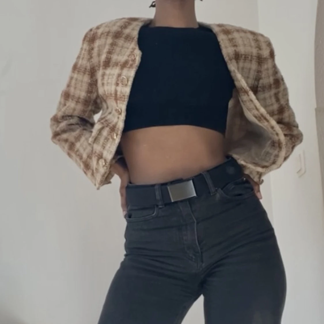 Beige tweedjacka - 90