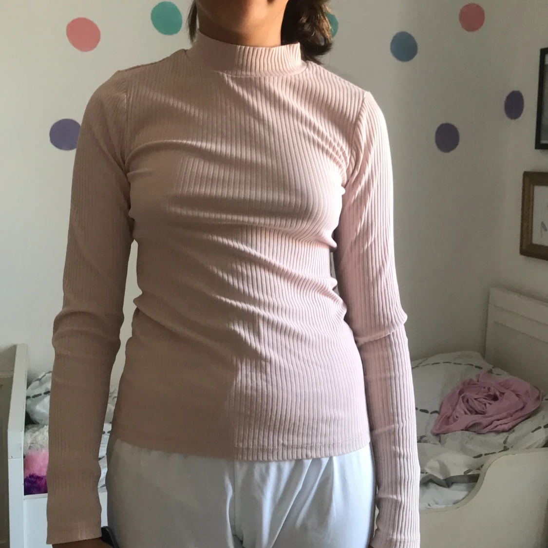 Ribbad aprikos rosa top - 90