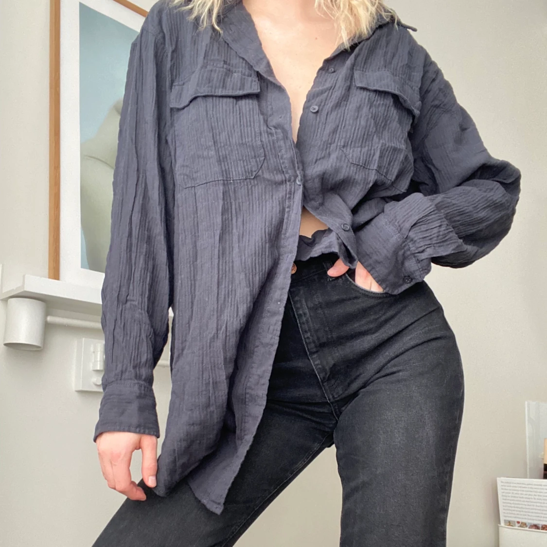 Marinblå bomullsskjorta - 90