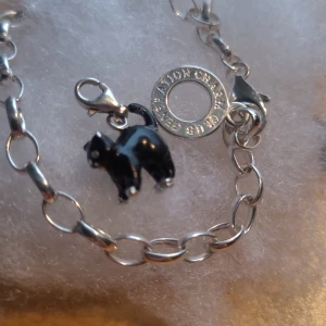 Thomas Sabo armband med katt berlock - Ett nytt Thomas Sabo Charm armband i silver 925.  Längd upp till 20 cm. Och en begagnad T.Sabo charm i form av en svart katt med silver tassar finns med. Katten är helt i silver 925 med en svart coating, som har skadats lite vid baktassen. Se bilden.