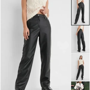 Raka byxor med skinnimitation  - Säljer dessa raka byxor i skinnimitation från NA-KD. Endast använda två gånger och är i nyskick.