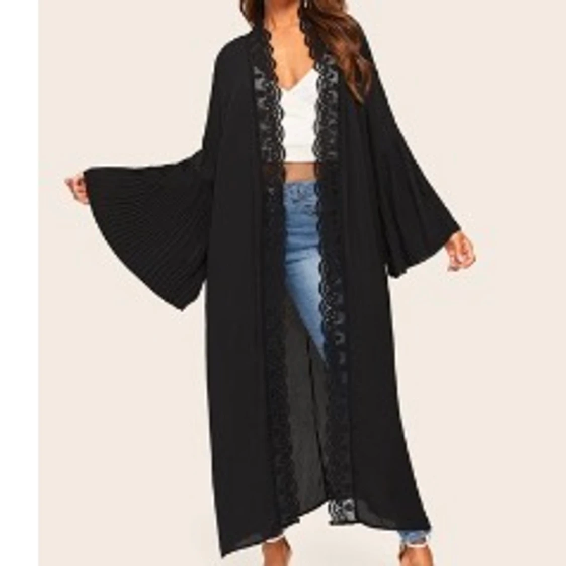 Svart omgiven slätt tillfällig kimono - 90