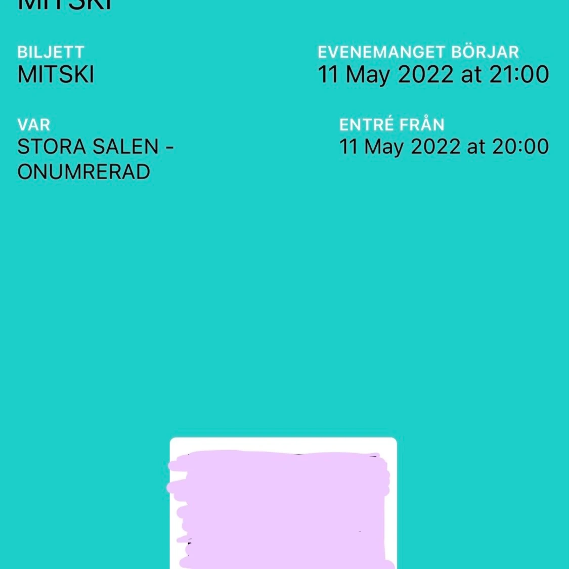 Mitski biljett ståplats, fållan 11 maj - 90