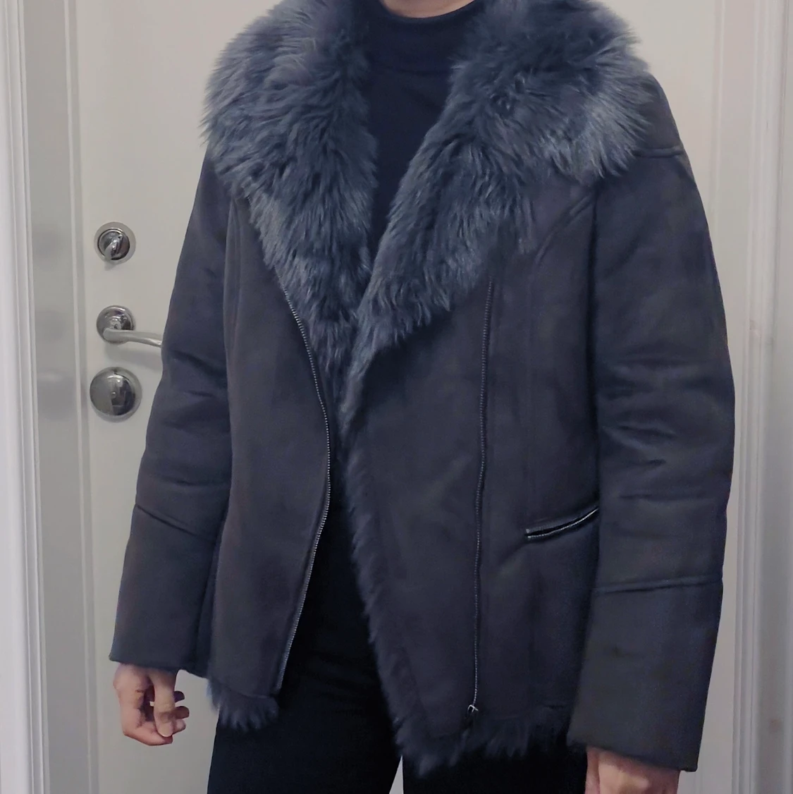 Faux fur biker jacka