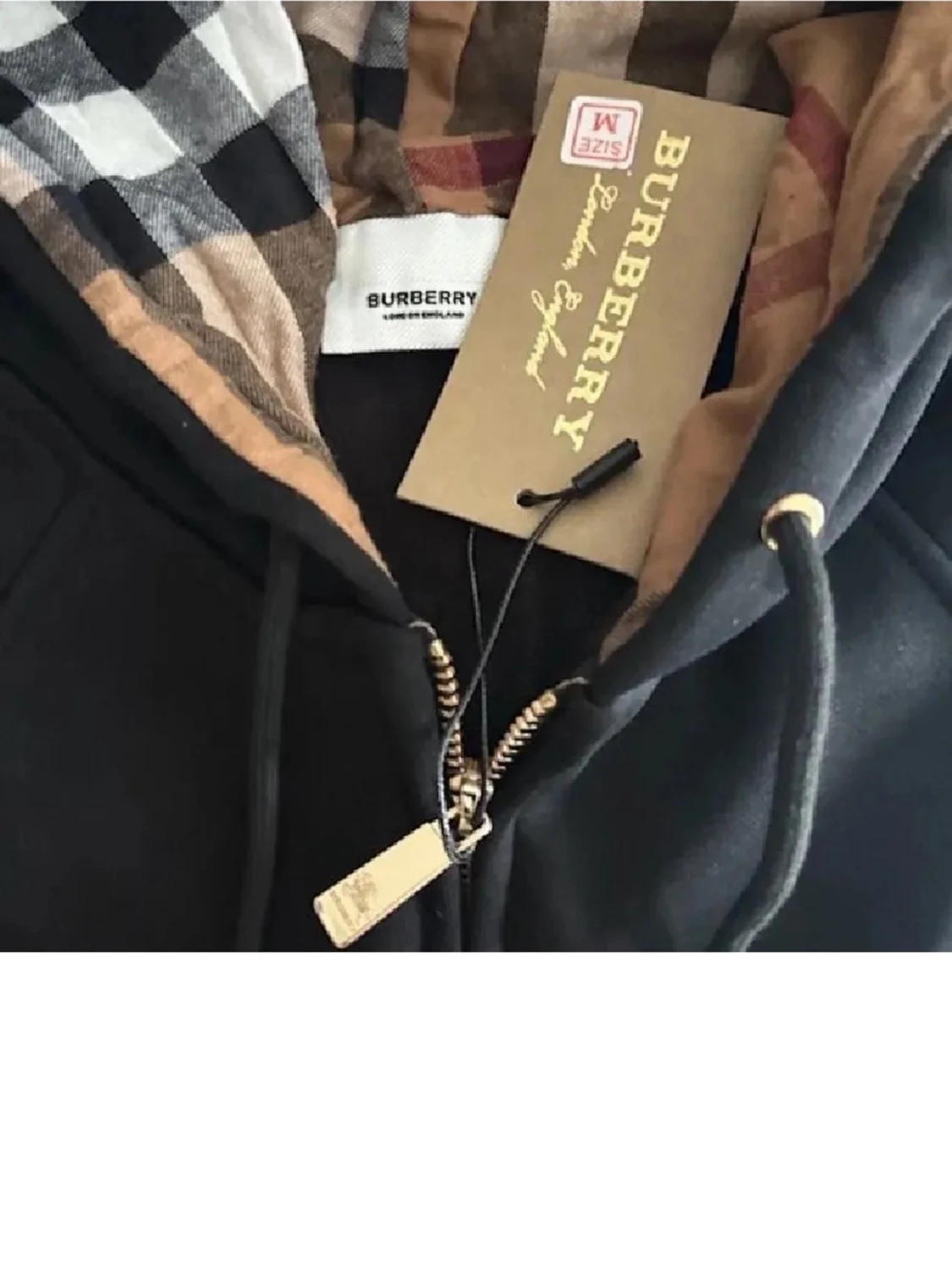 Svart hoodie med rutigt foder - 2