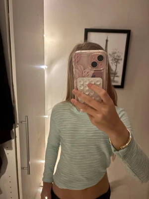 Corel blå  ribbad långärmad tröja - Säljer en ljusblå långärmad tröja med ribbad struktur. Tröjan har en enkel, kroppsnära passform och rund halsringning. Perfekt att styla med jeans eller kjol för en clean look.