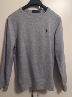 Grå sweatshirt från Polo Ralph Lauren - Klassisk grå sweatshirt från Polo Ralph Lauren med rund halsringning och den ikoniska broderade loggan på bröstet. Tröjan har långa ärmar och är tillverkad i mjukt bomullsmaterial för en skön och avslappnad look.