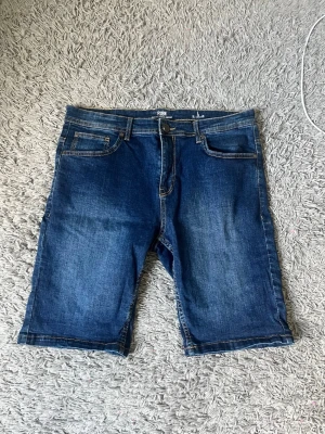 Blå jeansshorts från FSBN - Snygga blå jeansshorts från FSBN med klassisk femficksdesign och normal passform. Shortsen har en mörkblå tvätt och är tillverkade i denim med synliga sömmar. Perfekta för en avslappnad stil under varmare dagar. 