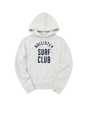 Vit hoodie Hollister Surf Club - Snygg vit hoodie från Hollister med texten 'Surf Club' i svart på bröstet. Klassisk känguruficka framtill och justerbar huva med dragsko. Perfekt för en avslappnad och sportig stil. Mjuk bomullsblandning för extra komfort.