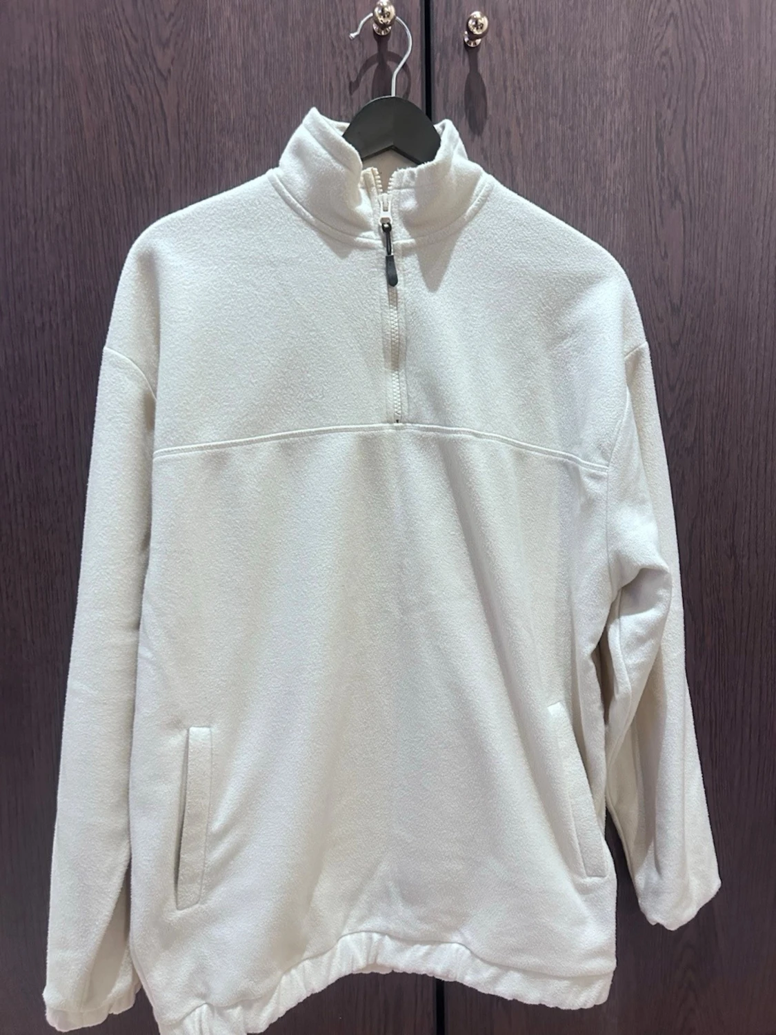 Vit/beige fleece-tröja med half zip - 1