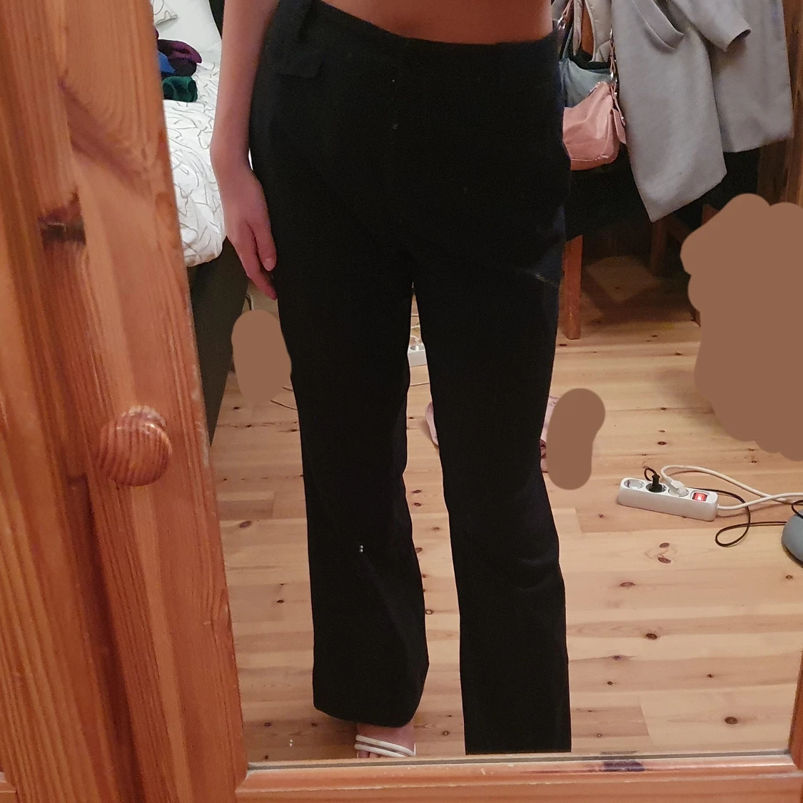 Mörkblå rutiga kostymbyxor 