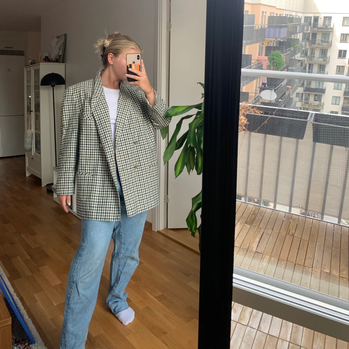 Grönrutig oversized kavaj - 90