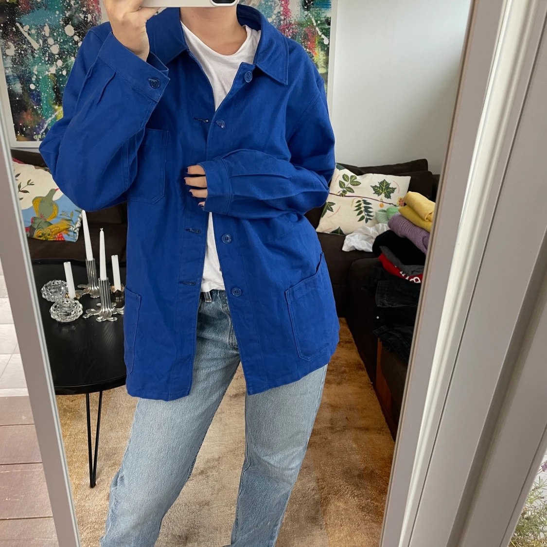 Blå jacka med tryck